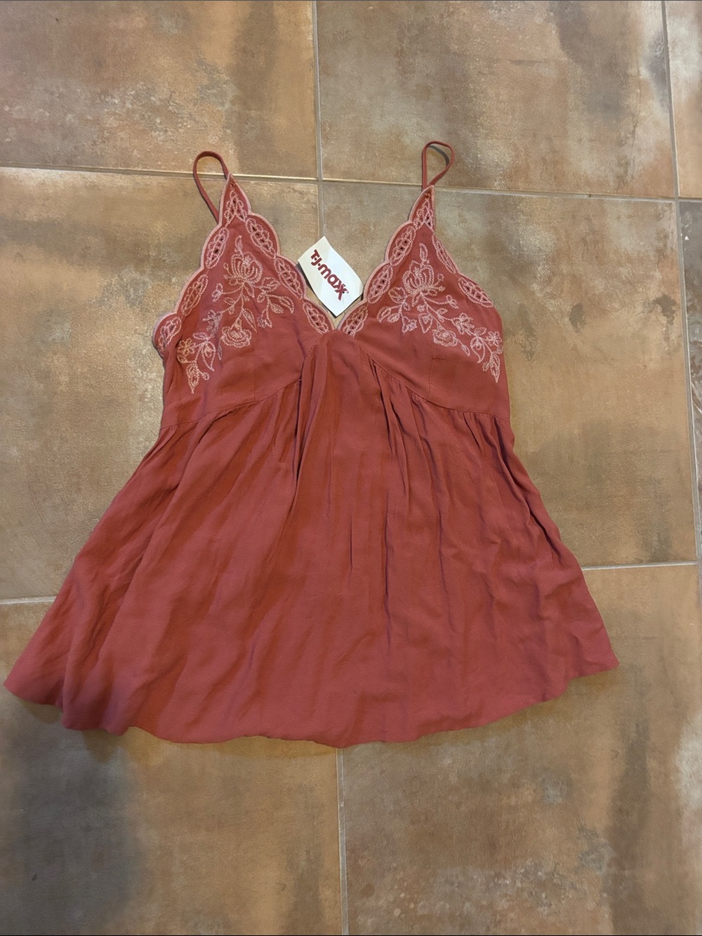 T.J.Maxx Rust Red Lace-Trim Spaghetti Strap Tank